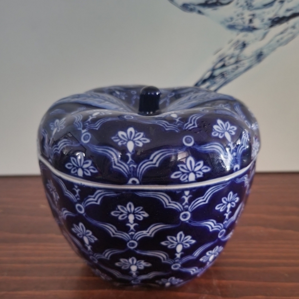 Bombay Navy And White Pattern Covered Candy Bowl.